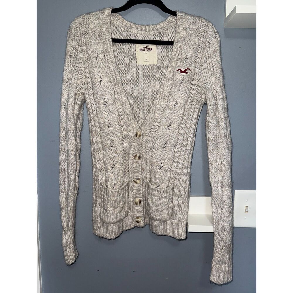 Vintage Y2K Hollister Cream Colored Cable Knit Cardigan | Size Large | Preppy